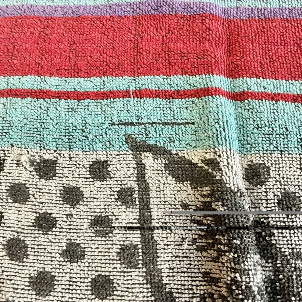 Vtg Cecil Saydah Beach Towel Ipanema Cat Polka Dots Stripes Purple Red *READ*